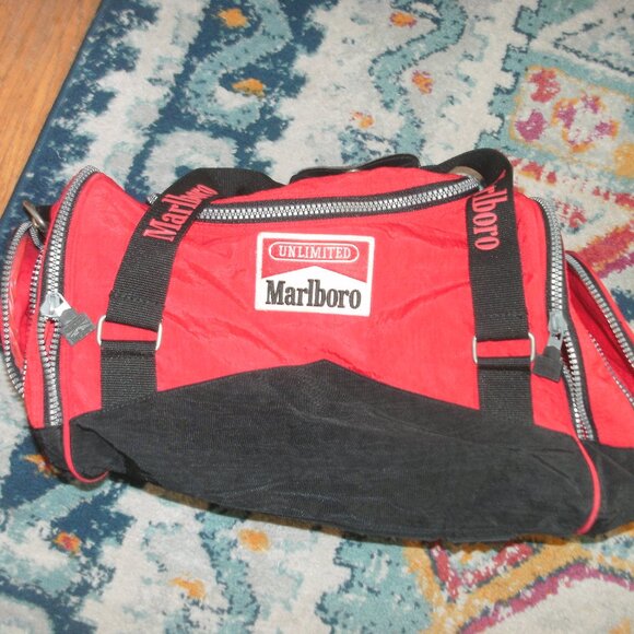 Vintage Collectible 90s Marlboro Unlimited Red & Black Duffel Bag Multi Pockets - Picture 3 of 8
